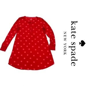Kate Spade Red & Pink Polka Dots Long Sleeve Nightdress Nightgown Sleepwear